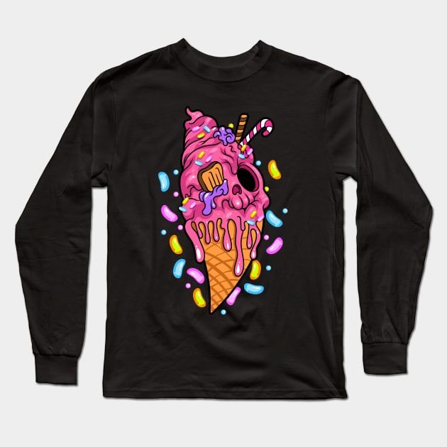 Ice Cream Cone Skull Art Design Long Sleeve T-Shirt by E